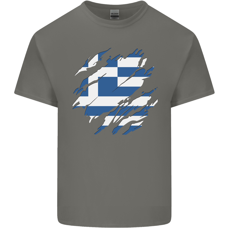 Torn Greece Flag Greek Day Football Kids T-Shirt Childrens Charcoal