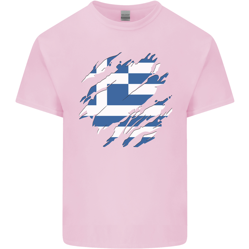 Torn Greece Flag Greek Day Football Kids T-Shirt Childrens Light Pink