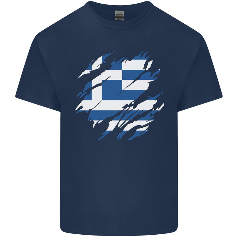Torn Greece Flag Greek Day Football Kids T-Shirt Childrens Navy Blue