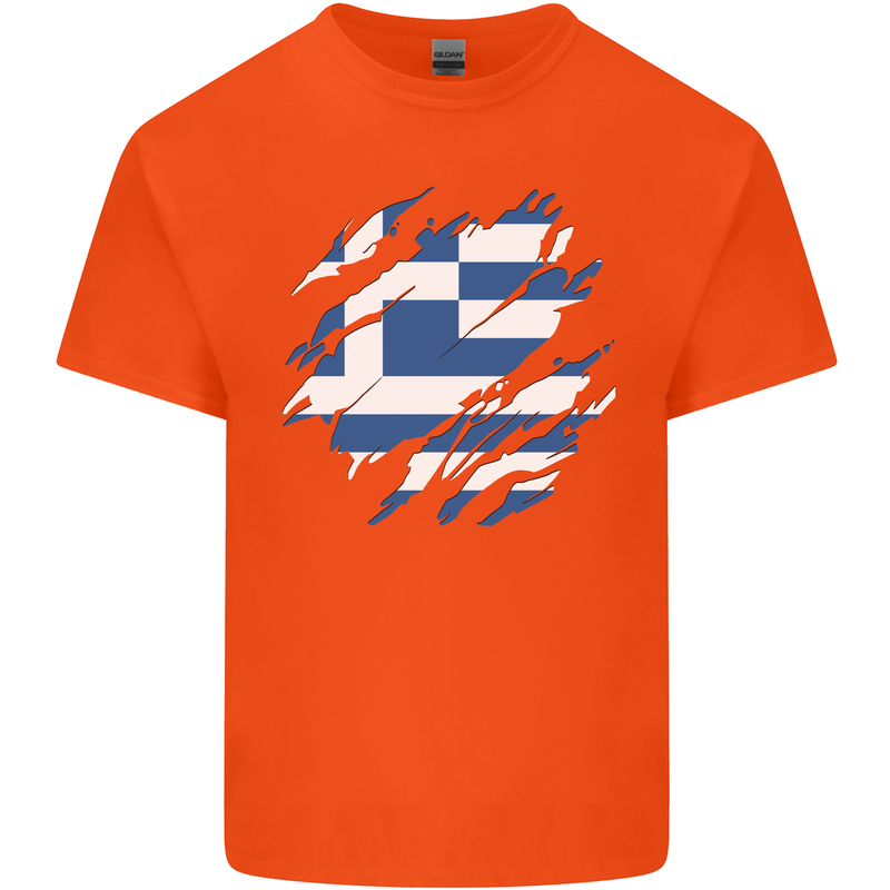 Torn Greece Flag Greek Day Football Kids T-Shirt Childrens Orange