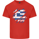 Torn Greece Flag Greek Day Football Kids T-Shirt Childrens Red