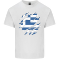Torn Greece Flag Greek Day Football Kids T-Shirt Childrens White