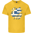 Torn Greece Flag Greek Day Football Kids T-Shirt Childrens Yellow