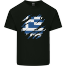 Torn Greece Flag Greek Day Football Mens Cotton T-Shirt Tee Top Black