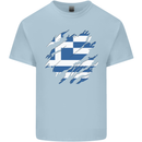 Torn Greece Flag Greek Day Football Mens Cotton T-Shirt Tee Top Light Blue