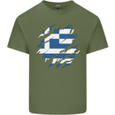 Torn Greece Flag Greek Day Football Mens Cotton T-Shirt Tee Top Military Green