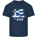 Torn Greece Flag Greek Day Football Mens Cotton T-Shirt Tee Top Navy Blue