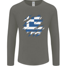 Torn Greece Flag Greek Day Football Mens Long Sleeve T-Shirt Charcoal