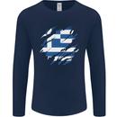 Torn Greece Flag Greek Day Football Mens Long Sleeve T-Shirt Navy Blue