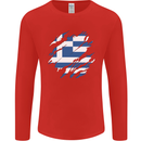 Torn Greece Flag Greek Day Football Mens Long Sleeve T-Shirt Red