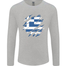 Torn Greece Flag Greek Day Football Mens Long Sleeve T-Shirt Sports Grey