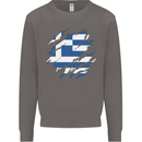 Torn Greece Flag Greek Day Football Mens Sweatshirt Jumper Charcoal