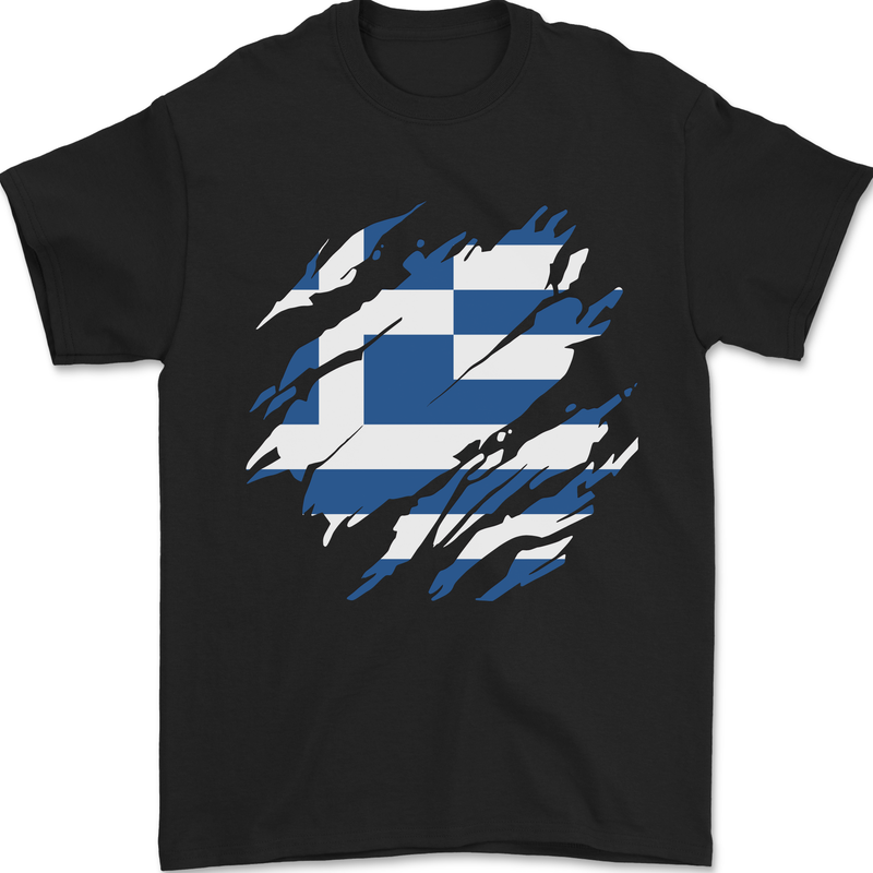 Torn Greece Flag Greek Day Football Mens T-Shirt 100% Cotton Black