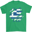 Torn Greece Flag Greek Day Football Mens T-Shirt 100% Cotton Irish Green