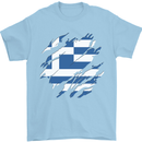 Torn Greece Flag Greek Day Football Mens T-Shirt 100% Cotton Light Blue