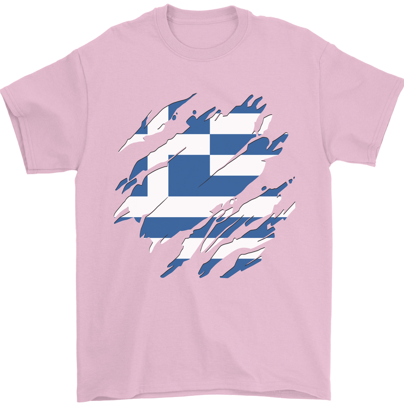 Torn Greece Flag Greek Day Football Mens T-Shirt 100% Cotton Light Pink