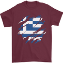 Torn Greece Flag Greek Day Football Mens T-Shirt 100% Cotton Maroon
