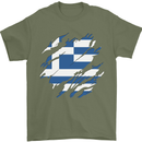 Torn Greece Flag Greek Day Football Mens T-Shirt 100% Cotton Military Green