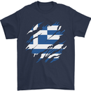 Torn Greece Flag Greek Day Football Mens T-Shirt 100% Cotton Navy Blue