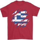Torn Greece Flag Greek Day Football Mens T-Shirt 100% Cotton Red