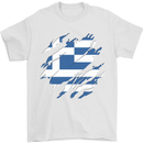 Torn Greece Flag Greek Day Football Mens T-Shirt 100% Cotton White