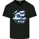 Torn Greece Flag Greek Day Football Mens V-Neck Cotton T-Shirt Black