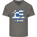 Torn Greece Flag Greek Day Football Mens V-Neck Cotton T-Shirt Charcoal