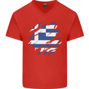 Torn Greece Flag Greek Day Football Mens V-Neck Cotton T-Shirt Red