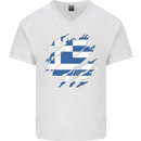 Torn Greece Flag Greek Day Football Mens V-Neck Cotton T-Shirt White