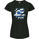 Torn Greece Flag Greek Day Football Womens Petite Cut T-Shirt Black