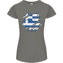 Torn Greece Flag Greek Day Football Womens Petite Cut T-Shirt Charcoal