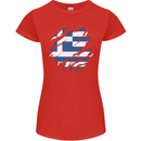 Torn Greece Flag Greek Day Football Womens Petite Cut T-Shirt Red