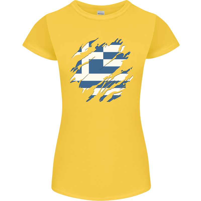 Torn Greece Flag Greek Day Football Womens Petite Cut T-Shirt Yellow