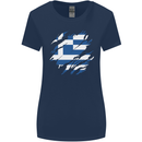 Torn Greece Flag Greek Day Football Womens Wider Cut T-Shirt Navy Blue