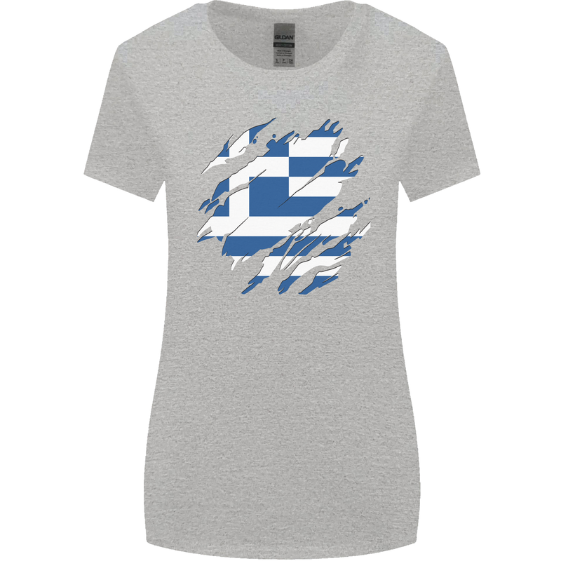Torn Greece Flag Greek Day Football Womens Wider Cut T-Shirt Sports Grey