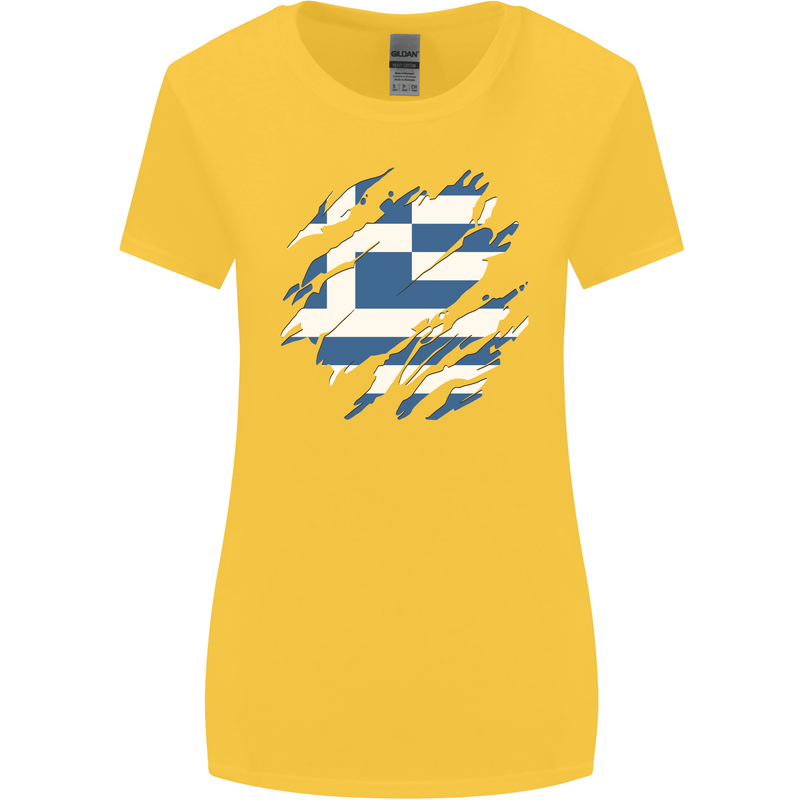 Torn Greece Flag Greek Day Football Womens Wider Cut T-Shirt Yellow