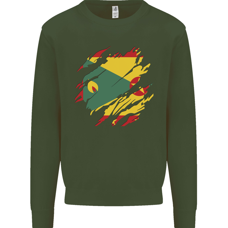 Torn Grenada Flag Grenadians Day Football Kids Sweatshirt Jumper Forest Green