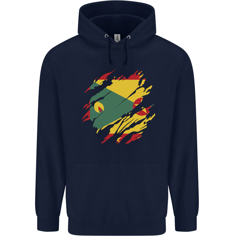 Torn Grenada Flag Grenadians Day Football Mens 80% Cotton Hoodie Navy Blue