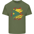Torn Grenada Flag Grenadians Day Football Mens Cotton T-Shirt Tee Top Military Green