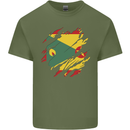 Torn Grenada Flag Grenadians Day Football Mens Cotton T-Shirt Tee Top Military Green