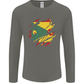 Torn Grenada Flag Grenadians Day Football Mens Long Sleeve T-Shirt Charcoal