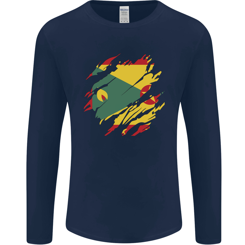Torn Grenada Flag Grenadians Day Football Mens Long Sleeve T-Shirt Navy Blue