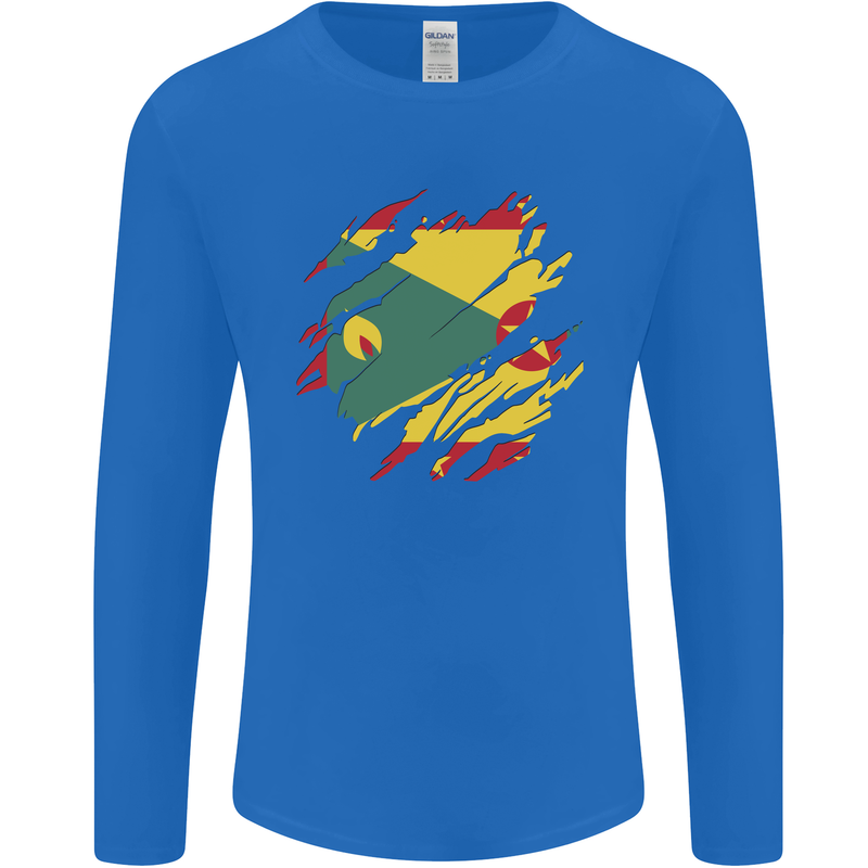 Torn Grenada Flag Grenadians Day Football Mens Long Sleeve T-Shirt Royal Blue