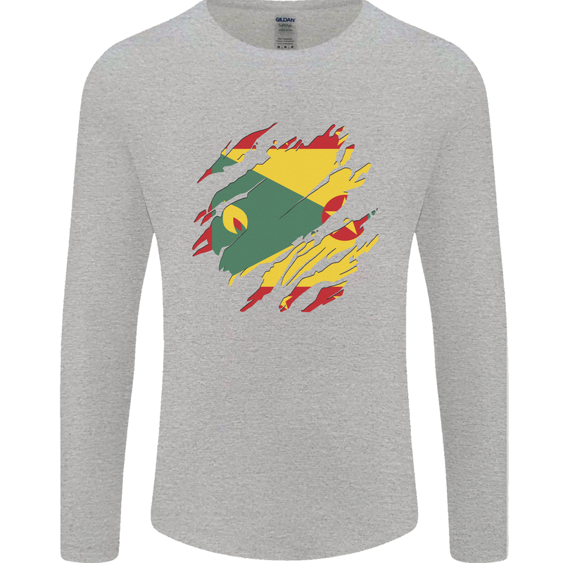 Torn Grenada Flag Grenadians Day Football Mens Long Sleeve T-Shirt Sports Grey