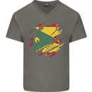 Torn Grenada Flag Grenadians Day Football Mens V-Neck Cotton T-Shirt Charcoal