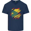 Torn Grenada Flag Grenadians Day Football Mens V-Neck Cotton T-Shirt Navy Blue