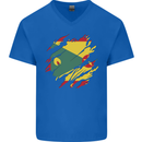Torn Grenada Flag Grenadians Day Football Mens V-Neck Cotton T-Shirt Royal Blue