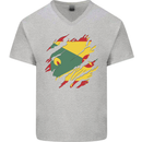 Torn Grenada Flag Grenadians Day Football Mens V-Neck Cotton T-Shirt Sports Grey
