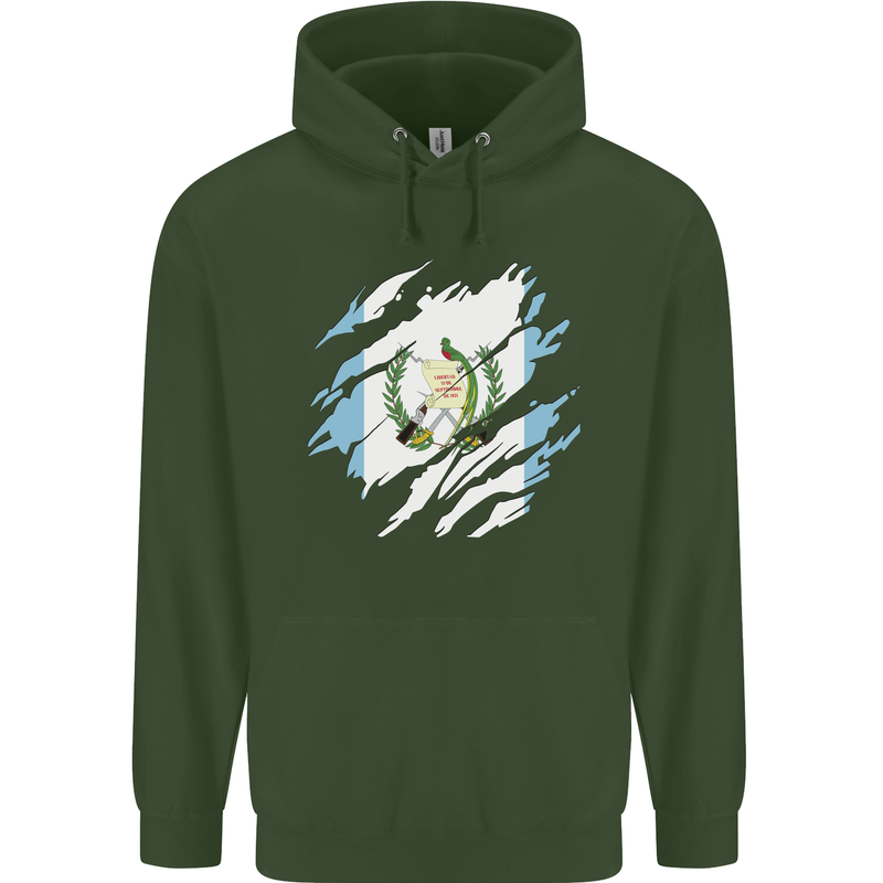 Torn Guatemala Flag Guatemalan Day Football Mens 80% Cotton Hoodie Forest Green