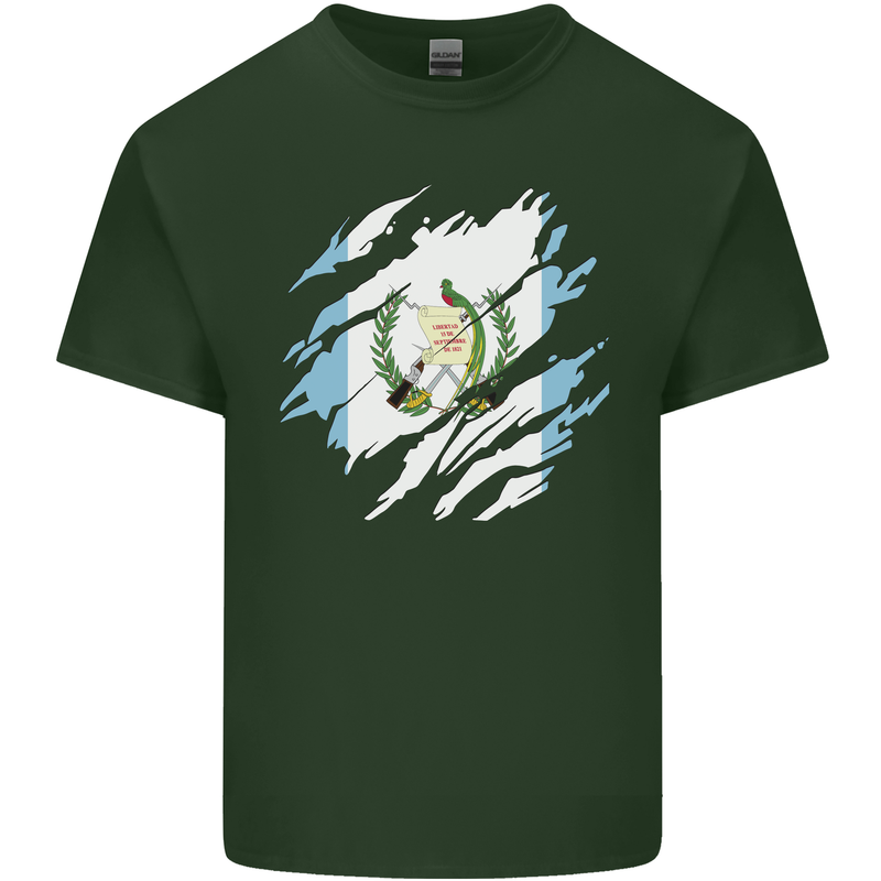 Torn Guatemala Flag Guatemalan Day Football Mens Cotton T-Shirt Tee Top Forest Green
